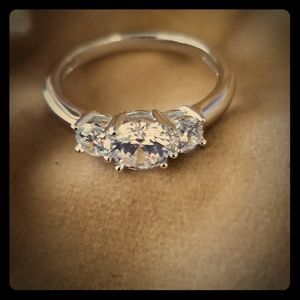 QVC Diamonique 1.5 cttw, 3 Stone Platinum Clad, 9